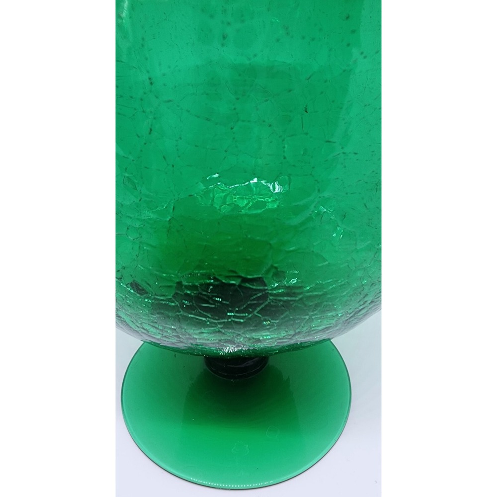 Vintage Hand‎ Blown Emerald Green Crackle Glass Footed Pedestal Vase 6.25 In - Picture 4 of 6